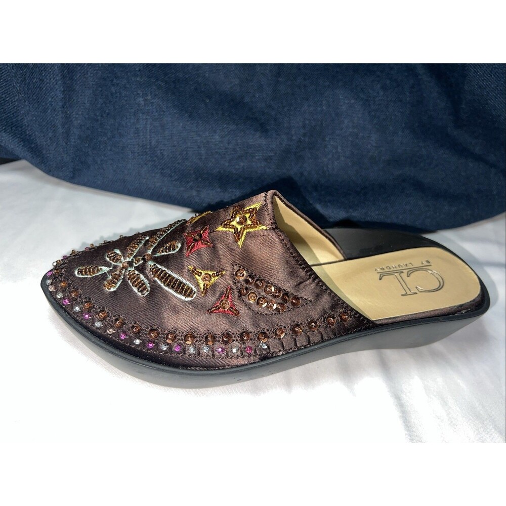 CL By Laundry Beautifully Beaded Wedge Y2k Brown Mule Size‎ 6m Treva - Picture 4 of 9